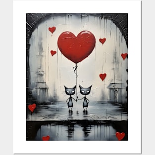 Whimsical Valentines Day Cats Posters and Art